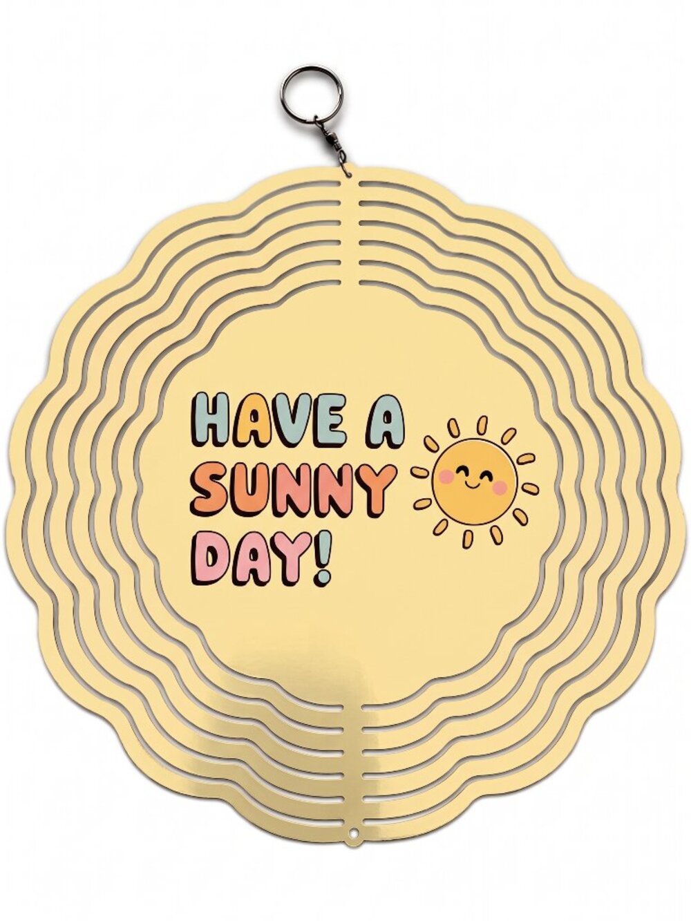 10" Have A Sunny Day Kinetic Wind Spinner - Yellow Metal Hanging Yard Decor